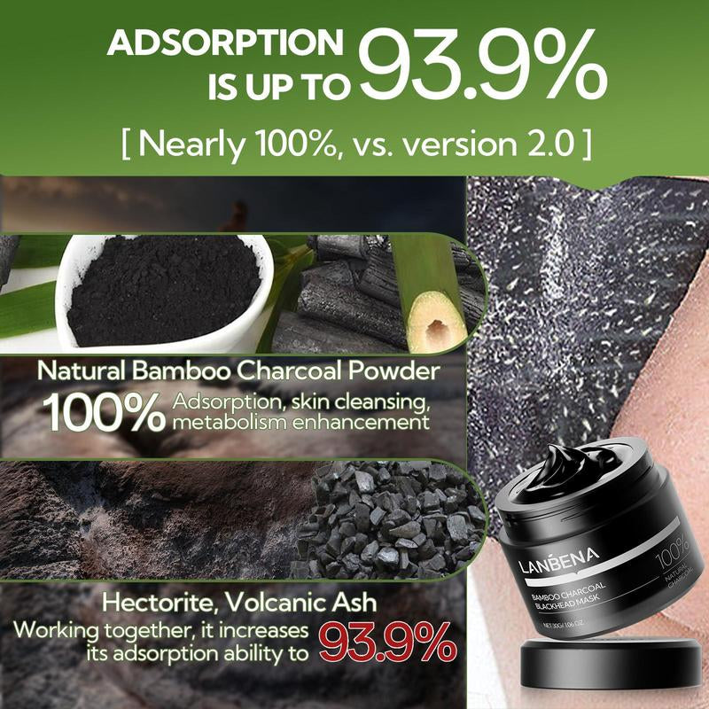 LANBENA 2% BHA Nose Plants Pore Strips & Bamboo Charcoal Blackhead Mask Set Deep Cleansing with Amazonian White Clay & Aloe Vera 30G for Pore Health - Moisturize