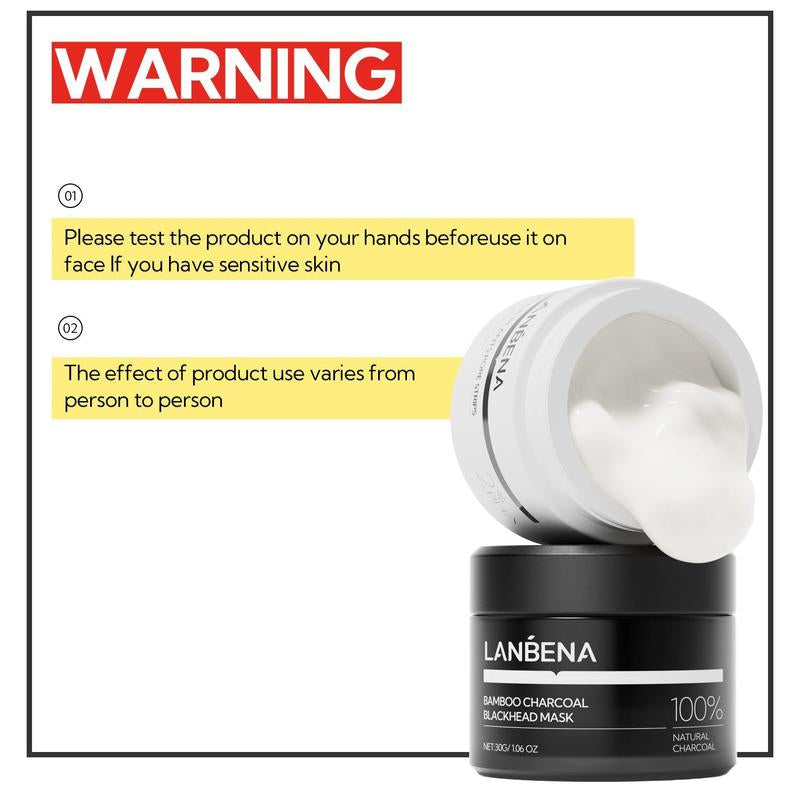 LANBENA 2% BHA Nose Plants Pore Strips & Bamboo Charcoal Blackhead Mask Set Deep Cleansing with Amazonian White Clay & Aloe Vera 30G for Pore Health - Moisturize