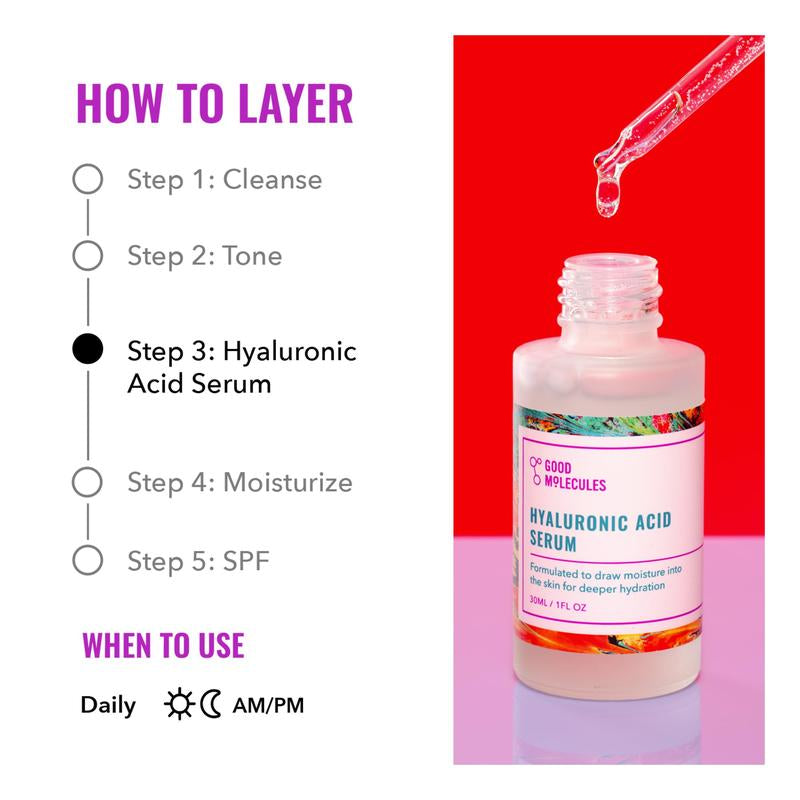 Transform Your Skin with Good Molecules Hyaluronic Acid Serum - Hydrating, Non-Greasy Formula for Youthful, Plump Skin - 1% HA for Anti-Aging Daily Care