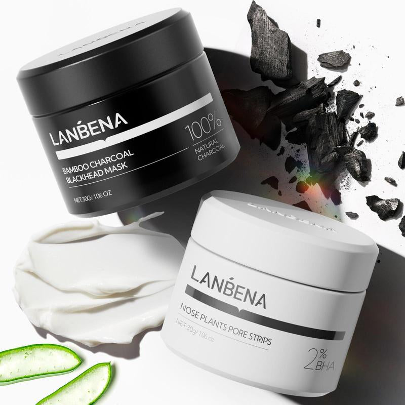 LANBENA 2% BHA Nose Plants Pore Strips & Bamboo Charcoal Blackhead Mask Set Deep Cleansing with Amazonian White Clay & Aloe Vera 30G for Pore Health - Moisturize