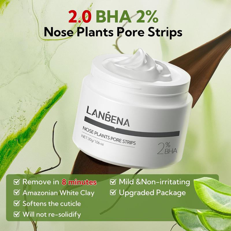 LANBENA 2% BHA Nose Plants Pore Strips & Bamboo Charcoal Blackhead Mask Set Deep Cleansing with Amazonian White Clay & Aloe Vera 30G for Pore Health - Moisturize