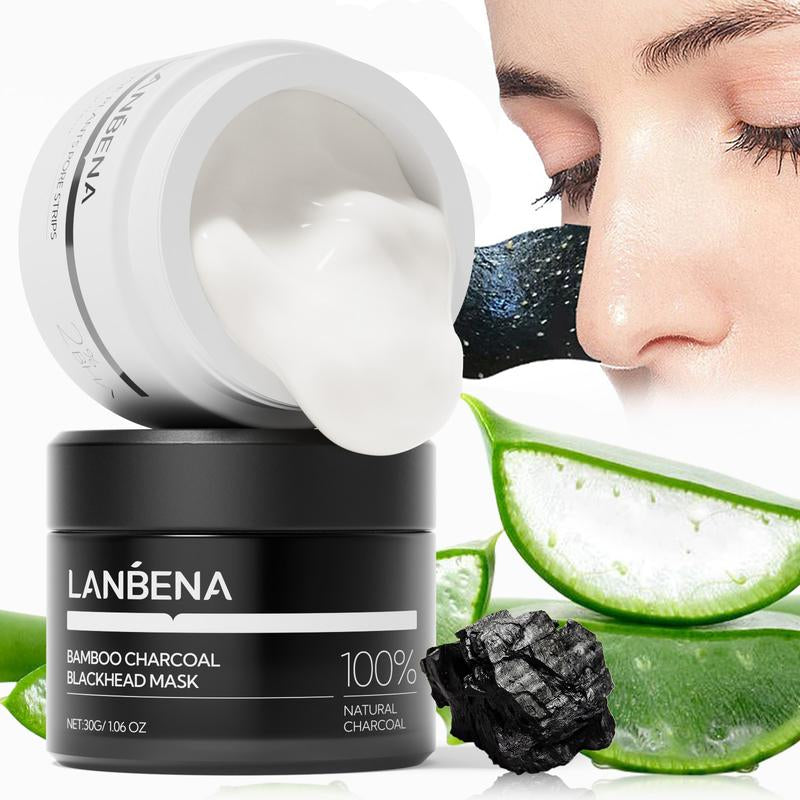 LANBENA 2% BHA Nose Plants Pore Strips & Bamboo Charcoal Blackhead Mask Set Deep Cleansing with Amazonian White Clay & Aloe Vera 30G for Pore Health - Moisturize